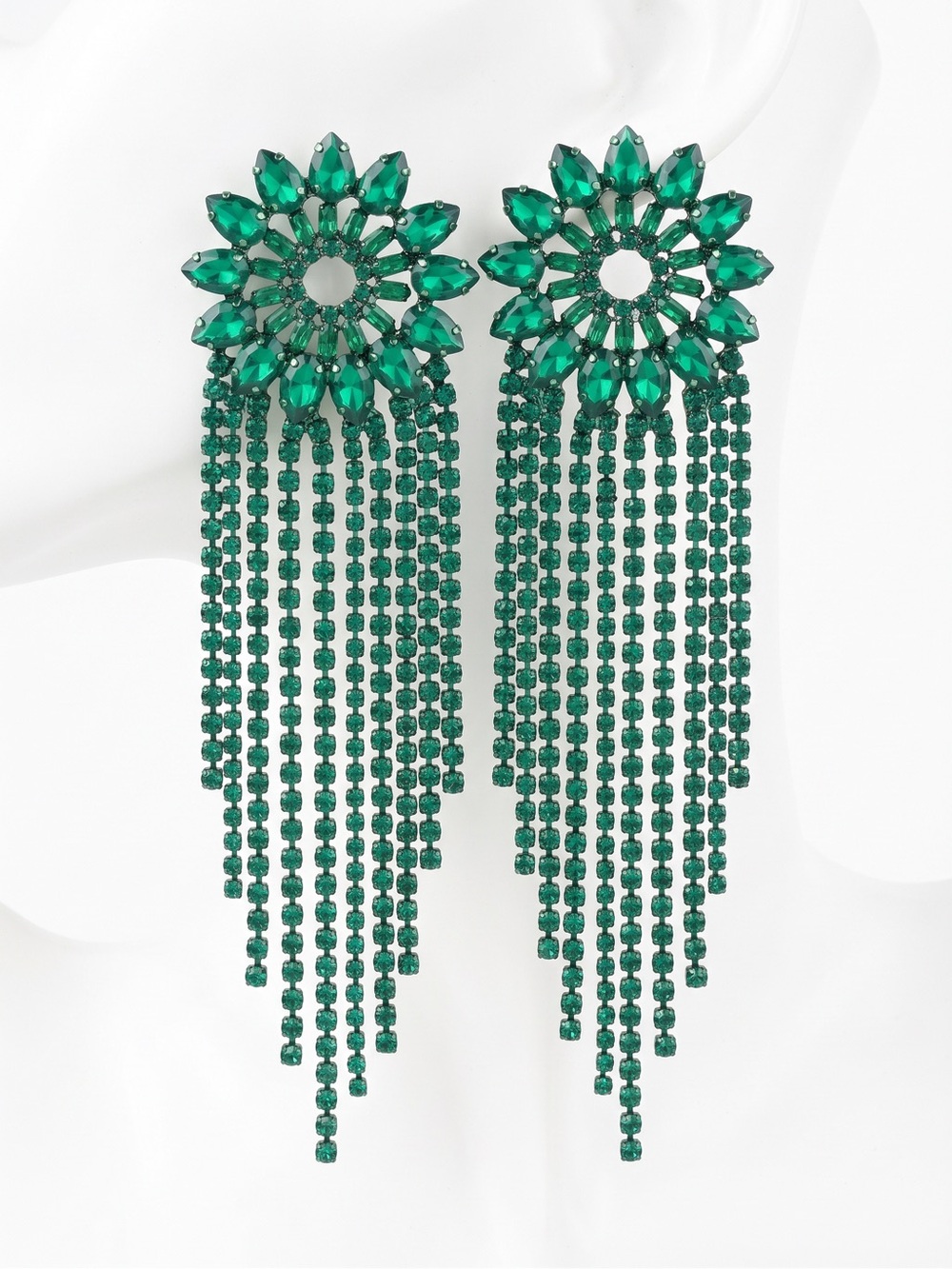Emerald Green Statement Fringe Earrings